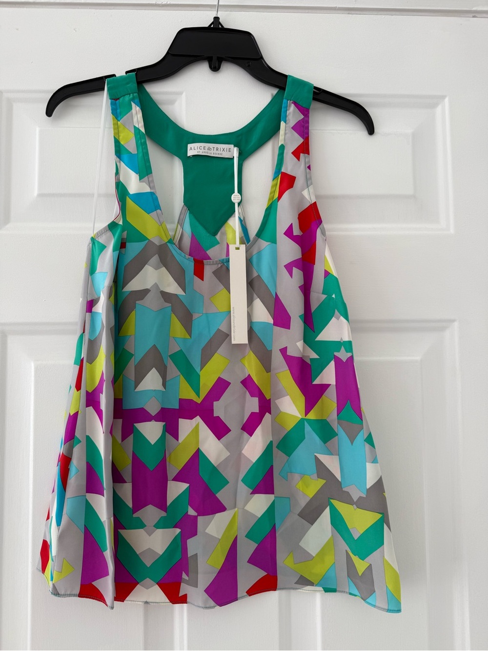 Alice & Trixie Womens' SILK Multicolor Geometric Tank Dress with Teal